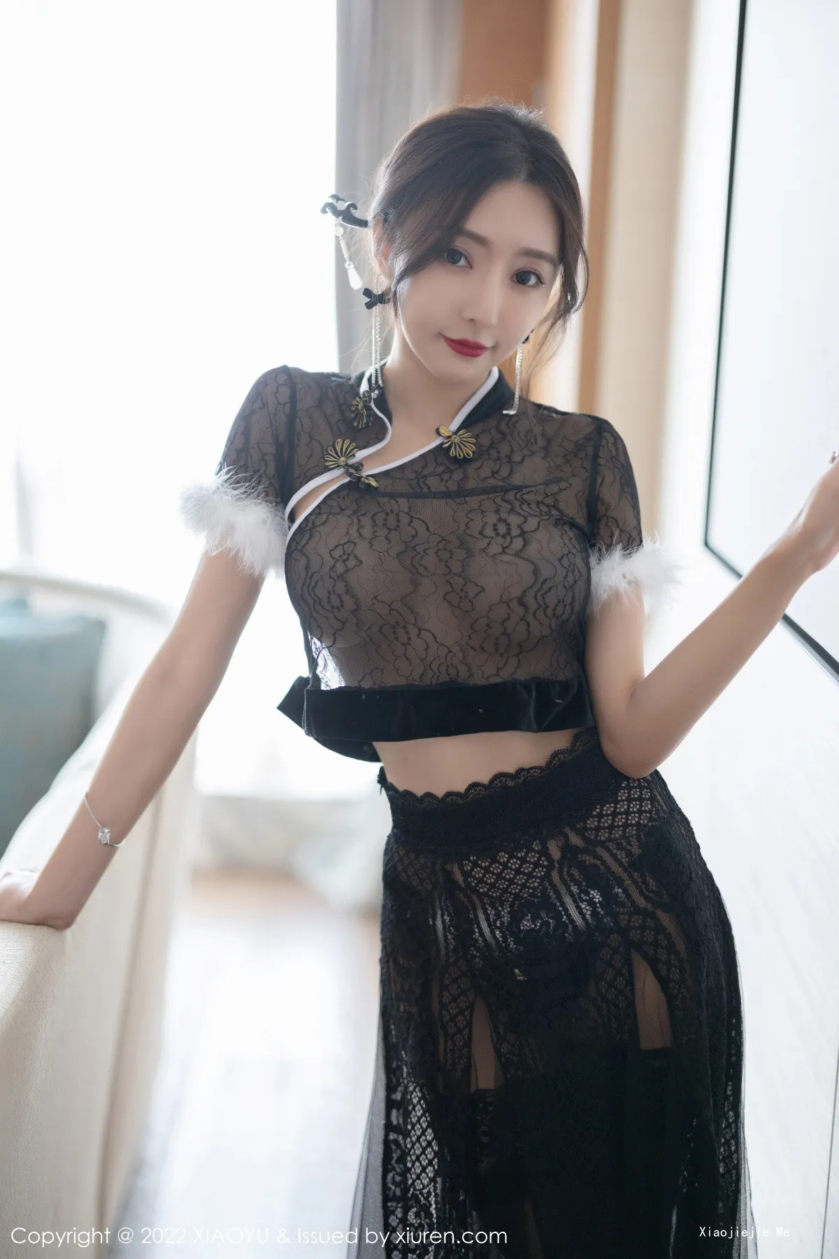 图片[22]-[XiaoYu画语界]Vol.926_女神王馨瑶yanni性感黑色薄纱情趣旗袍配蕾丝袜惹火诱惑写真80P-blog.zhu.ee