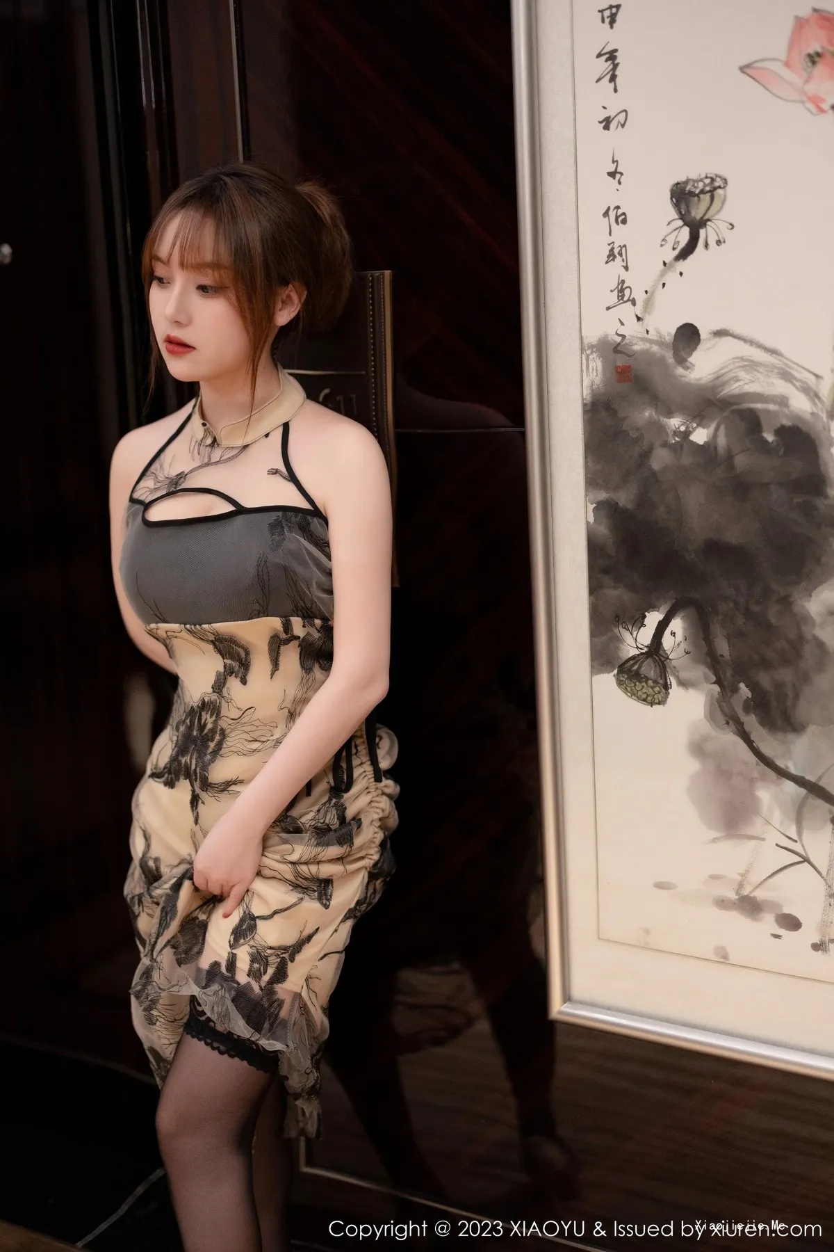 图片[6]-[XiaoYu画语界]Vol.1004_模特豆瓣酱脱连身长裙露性感黑色蕾丝内衣配黑丝吊袜诱惑写真84P-blog.zhu.ee